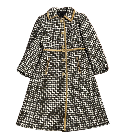 Vintage Horst Mandel Stylish Houndstooth Belted Wool Winter Coat - Picture 1 of 11